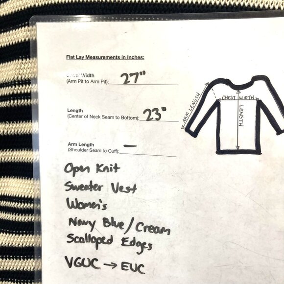 Future Collective Open Knit Sweater Vest Womens 3X Striped Scalloped Navy Blue - Picture 3 of 10